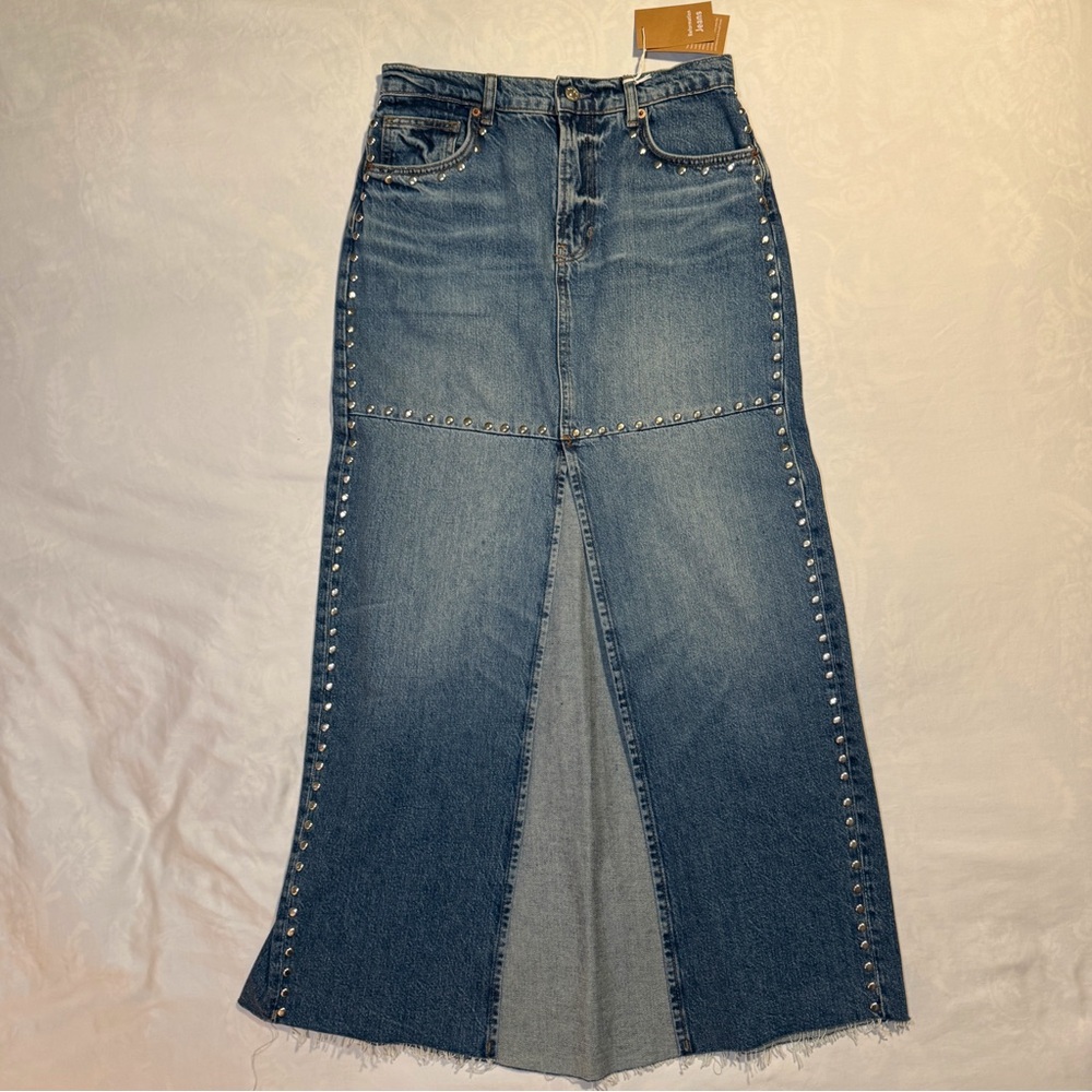 Reformation Tazz Maxi Denim Skirt with Studded Detailing (NWT)
